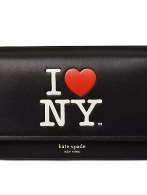 Kate Spade Black Leather 'I ♥ NY' Crossbody Bag with Gold Chain